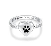 DOTUIARG Bague d’urne en forme de cœur d’amour pour chien/cendres de chat, bijoux commémoratifs pour toujours dans mon cœur avec empreintes de patte et bagues de doigt de crémation