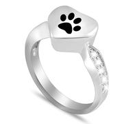 DOTUIARG Bague de crémation pour cendres Empreinte de patte gravée Urne Doigt Anneau de doigt Bijou en cristal Cadeau commémoratif en acier inoxydable