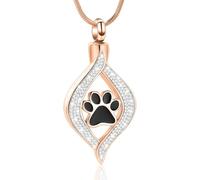 DOTUIARG Bijoux d’urne pour animaux : patte de chat noire en forme de goutte d’eau en forme de larme collier commémoratif en acier inoxydable pour les hommes cendres pendentif souvenir