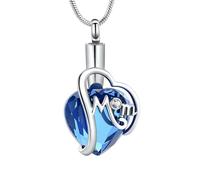 DOTUIARG Bijoux de crémation Always In My Heart pour Maman Papa Cristal en acier inoxydable Urne collier Porte-cendres Pendentif souvenir