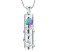 DOTUIARG Bijoux de crémation cylindrique pour cendres, pendentif fleur, collier d’urne, souvenir d’animal humain, cadeau commémoratif pour femmes hommes
