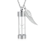 DOTUIARG Bijoux de crémation pour cendres Pendentif commémoratif de crémation en sablier Urne en acier inoxydable avec ailes d’ange