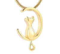 DOTUIARG Bijoux en argent/or/noir en forme de lune et chat Crémation Bijoux Urnes de cendres d’animaux de compagnie Collier commémoratif Pendentif commémoratif pour femmes/hommes
