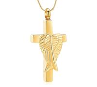 DOTUIARG Collier d’urne croix pour cendres Ailes d’ange Bijoux de crémation Souvenirs commémoratifs Bijoux pendentifs de cendres pour femmes hommes