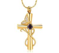 DOTUIARG Collier d’urne croix pour cendres, bijoux de crémation papillon, porte-cendres, porte-cendres, pendentif funéraire pour animaux de compagnie humain, pendentif commémoratif pour femmes