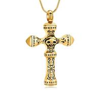 DOTUIARG Collier d’urne en croix de crâne, bijoux de crémation, pour cendres, pendentif commémoratif en acier inoxydable, cadeau funéraire humain, cadeau pour hommes, femmes