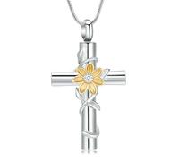 DOTUIARG Collier d’urne en croix pour cendres Tournesol, bijoux de crémation, pendentif en cendres en acier inoxydable, collier commémoratif pour femmes hommes