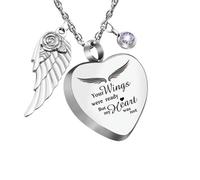 DOTUIARG Collier d’urne en forme de cœur pour cendres avec pierres de naissance bijoux de crémation pour cendres - Tes ailes étaient prêtes Mon cœur ne l’était pas