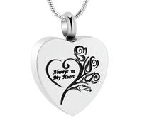DOTUIARG Collier d’urne en forme de cœur pour cendres, bijoux de crémation en fleur de rose, pendentif en cendres en acier inoxydable pour hommes, collier commémoratif pour femmes