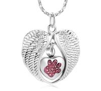 DOTUIARG Collier d’urne en forme de patte de chien en forme de patte de chien en cristal rose/bleu avec bijoux de crémation en aile d’ange pour les cendres de souvenirs de l’animal de compagnie