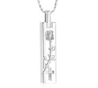 DOTUIARG Collier d’urne pour cendres pour femmes Pendentif cube de fleur de rose Bijoux de crémation Souvenir Porte-cendres pour un proche