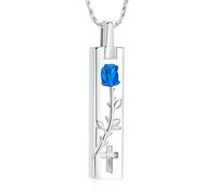 DOTUIARG Collier d’urne pour cendres pour femmes Pendentif cube de fleur de rose Bijoux de crémation Souvenir Porte-cendres pour un proche