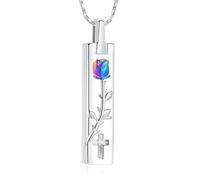 DOTUIARG Collier d’urne pour cendres pour femmes Pendentif cube de fleur de rose Bijoux de crémation Souvenir Porte-cendres pour un proche