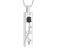 DOTUIARG Collier d’urne pour cendres pour femmes Pendentif cube de fleur de rose Bijoux de crémation Souvenir Porte-cendres pour un proche