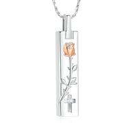 DOTUIARG Collier d’urne pour cendres pour femmes Pendentif cube de fleur de rose Bijoux de crémation Souvenir Porte-cendres pour un proche