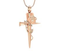 DOTUIARG Collier d’urne pour croix de cendres, bijoux de crémation, pendentif de cendres de fleur de rose, collier commémoratif en acier inoxydable pour femmes hommes