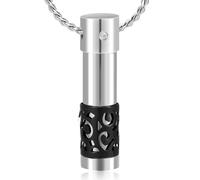 DOTUIARG Collier de bijoux à motifs cylindriques de crémation avec une boule creuse commémorative, pot pendentif, bijou commémoratif humain j