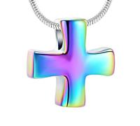 DOTUIARG Collier de crémation croix, urne en acier inoxydable pour cendres, souvenir commémoratif Pendentif humain pour animaux de compagnie, bijoux pour femmes hommes