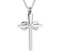 DOTUIARG Collier de crémation en croix incrustée pour les cendres des êtres chers, bijoux commémoratifs en acier inoxydable