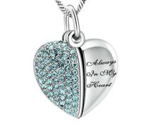 DOTUIARG Colliers d’urne de crémation en cœur en cristal pour cendres bijoux commémoratifs Toujours dans mon cœur pendentif funéraire