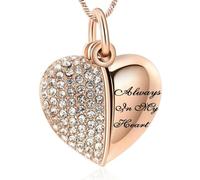 DOTUIARG Colliers d’urne de crémation en cœur en cristal pour cendres bijoux commémoratifs Toujours dans mon cœur pendentif funéraire