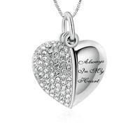 DOTUIARG Colliers d’urne de crémation en cœur en cristal pour cendres bijoux commémoratifs Toujours dans mon cœur pendentif funéraire
