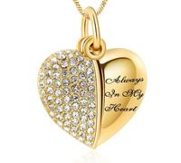 DOTUIARG Colliers d’urne de crémation en cœur en cristal pour cendres bijoux commémoratifs Toujours dans mon cœur pendentif funéraire