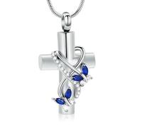 DOTUIARG Colliers d’urne pour cendres, bijoux de crémation papillon, pour cendres pour croix humaine avec pendentif commémoratif en papillon en cristal