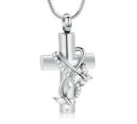 DOTUIARG Colliers d’urne pour cendres, bijoux de crémation papillon, pour cendres pour croix humaine avec pendentif commémoratif en papillon en cristal