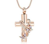 DOTUIARG Colliers d’urne pour cendres, bijoux de crémation papillon, pour cendres pour croix humaine avec pendentif commémoratif en papillon en cristal