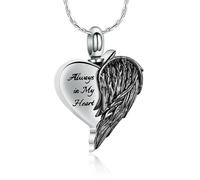 DOTUIARG Crémation Bijoux pour Cendres pour Les Femmes Aile Coeur Urne Collier Pendentif Souvenir Êtres Chers Toujours dans Mon Coeur Cadeau Commémoratif