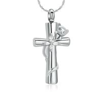 DOTUIARG Croix Bijoux de crémation, Chat, papillon Urne, colliers pour hommes, femmes Monument commémoratif en acier inoxydable, cendres pour animaux de compagnie, pendentifs, bijoux à conserver G