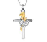 DOTUIARG Croix Bijoux de crémation Urne Collier pour cendres Urne fleur Médaillon Pendentif cendres Souvenir Bijoux commémoratifs