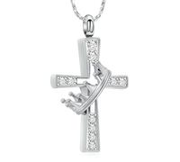 DOTUIARG Croix commémorative de cendres colliers pour femmes Bijoux de crémation pour cendres Pendentif urne en acier inoxydable Souvenirs cadeaux