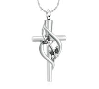 DOTUIARG Croix crémation Bijoux urne Collier pour Cendres en Acier Inoxydable Cristal Papillon Memorial Pendentif Souvenir Cadeau pour Les Femmes