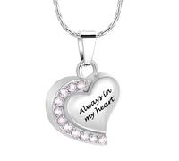 DOTUIARG Toujours dans Mon Coeur crémation Bijoux pour Cendres Cristal Rose Bord Coeur en Acier Inoxydable Pendentif urne Collier Souvenir funéraire
