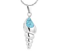 DOTUIARG Urne de crémation pour conque collier avec pendentif en cendres de cristal bleu/rouge, bijoux souvenirs en acier inoxydable