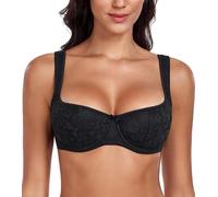 DotVol Soutien-Gorge Balconnet Jacquard avec Armatures Légèrement rembourrés Grandes Tailles sous-vêtements Confortables Élégants Fleurs Noir 100E