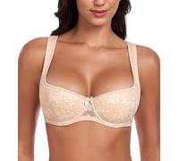 DotVol Soutien-Gorge Balconnet Jacquard avec Armatures Légèrement rembourrés Grandes Tailles sous-vêtements Confortables Élégants Fleurs Beige 100F