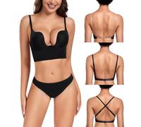 DotVol Soutien-Gorge Femme Dos Nu multidirectionnel Push-up Profonde cuillère sous-vêtements Noir 95B