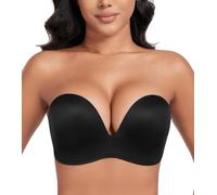 DotVol Soutien-Gorge pour Femmes sans Bretelles Push Up Dos Nu rembourré Deep V Convertible Grande Taille Confort Quotidien décontracté 85C Noir