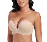 DotVol Soutien-Gorge pour Femmes sans Bretelles Push Up Dos Nu rembourré Deep V Convertible Grande Taille Confort Quotidien décontracté 100C Beige