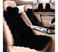 Dotwites Ensemble complet de coussins de siège de voiture de luxe en peluche épaisse, housses de siège de voiture moelleuses, universelles pour l'hiver en fausse fourrure (noir, 9 pièces)