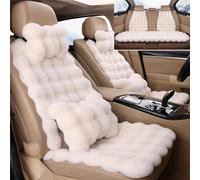 Dotwites Ensemble complet de coussins de siège de voiture en peluche épaisse de luxe - Housses de siège de voiture moelleuses universelles en fausse fourrure (blanc, 9 pièces)