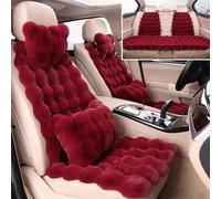 Dotwites Ensemble complet de coussins de siège de voiture en peluche épaisse de luxe - Housses de siège de voiture moelleuses universelles en fausse fourrure (rouge, 3 pièces)