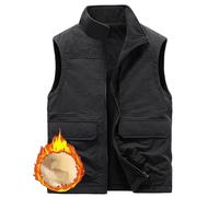 Dotwites Gilet réversible en polaire pour homme, veste décontractée doublée de polaire avec fermeture éclair intégrale, coupe-vent et sans manches, Noir , L