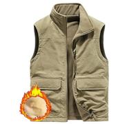 Dotwites Gilet réversible en polaire pour homme, veste décontractée doublée de polaire avec fermeture éclair intégrale, coupe-vent et sans manches, kaki, XL