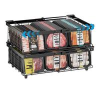 DOUBFIVSY 2PCS Panier Congelateur Coffre, Rangement Congelateur Extensible Empilable Pliables avec Poignées, Métal Organisateur de Congélateur Polyvalent Pour 140-570L Congélateur 45,5 x 30,5 x 15 Cm