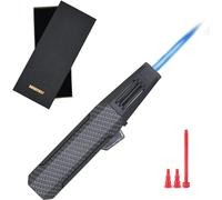 DOUBFIVSY Briquet Tempête avec Boîte Cadeau, Recharge Gaz Briquet Chalumeau de Cuisine avec Verrouillage de Sécurité et Flamme Réglable, Allume Gaz Coupe-Vent pour Camping, Soudage(Noir)