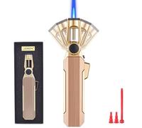 DOUBFIVSY Chalumeau de Cuisine Rotation 100° Briquet Rechargeable Professionnel, Verrouillage de Sécurité, Flamme Réglable, Brûleur à Flamme Pour Crème Brûlée, Barbecue(Butane Non Inclus) (Or)